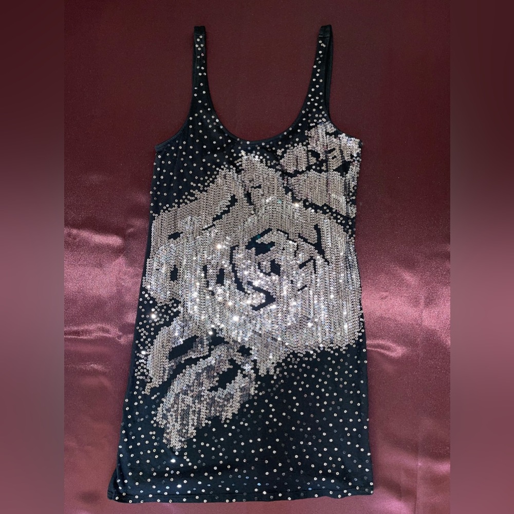 Express floral design sequin mini dress